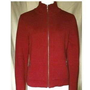 Eddie‎ Bauer Red Zip Cardigan M Heavy Cotton Knit Sweater with Pockets
